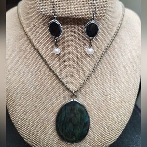 NWT Sterling Silver Abalone Earrings and Necklace Set